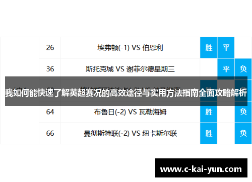 我如何能快速了解英超赛况的高效途径与实用方法指南全面攻略解析